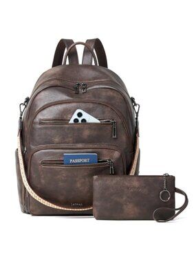 Faux Leather Laptop Backpack Women Travel Daypack Work Bag Convertible Shoulder